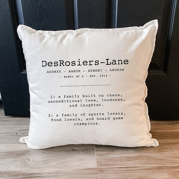 Custom Family Name Definition Pillow | Personalized Throw Pillows