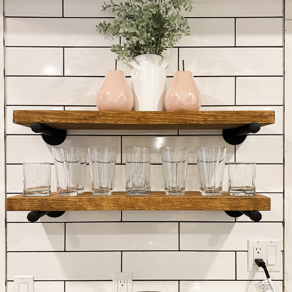 8IN Deep Farmhouse Industrial Pipe Shelf | 1.25In Thickness Shelving