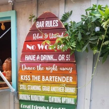 Bar or Pool Rules Rustic Surfboard Sign | Outdoor Yard Signs