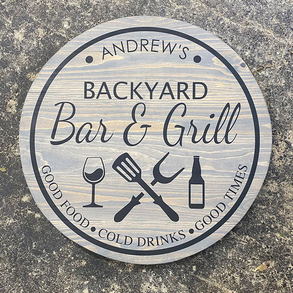 Backyard Bar & Grill Circle Sign | Gifts for Him