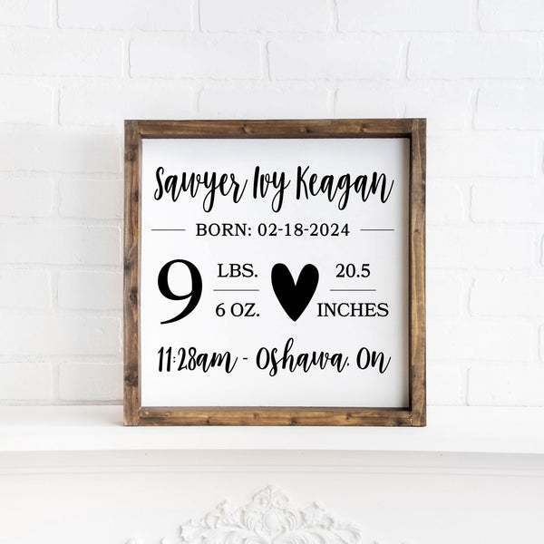 Personalized Square Framed Birth Stats Sign | Nursery & Baby Decor