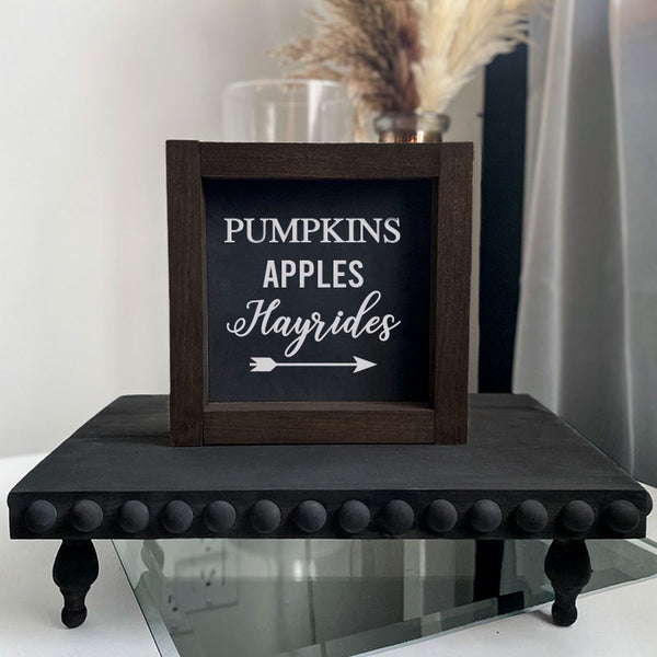 Pumpkins Apples Hayrides Framed 5x5 | Shelf Signs