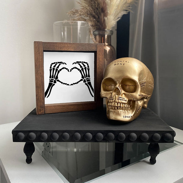 Heart Skeleton Fingers Framed Halloween 5x5 | Shelf Signs