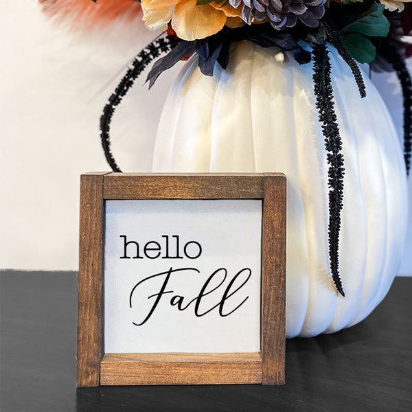 Hello Fall Framed 5x5 | Shelf Signs