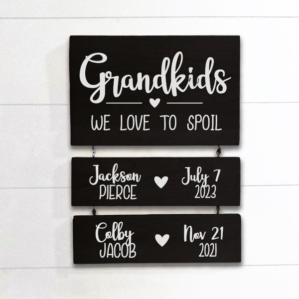 Grandkids We Love to Spoil - Names & Birthdays Sign | Family Name Wall Decor