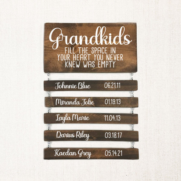 Grandkids Names & Birthdays Sign | Family Name Wall Decor