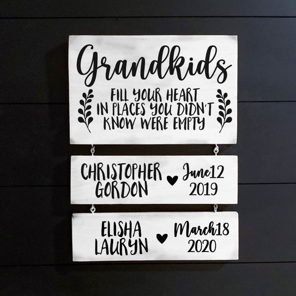 Grandkids Fill Your Heart - Names & Birthdays Sign | Family Name Wall Decor