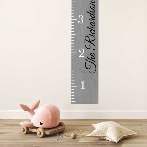 Personalized Wood Growth Chart Ruler - Grey | Kids Room Decor