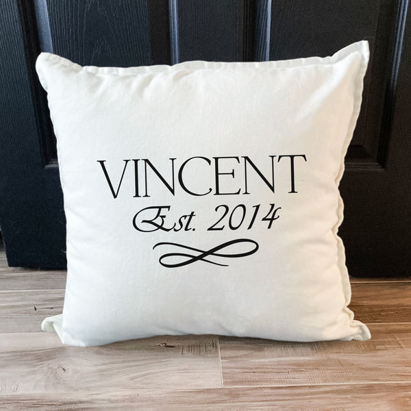 Baroque-Style Family Name & Established Date Pillow | Personalized Products