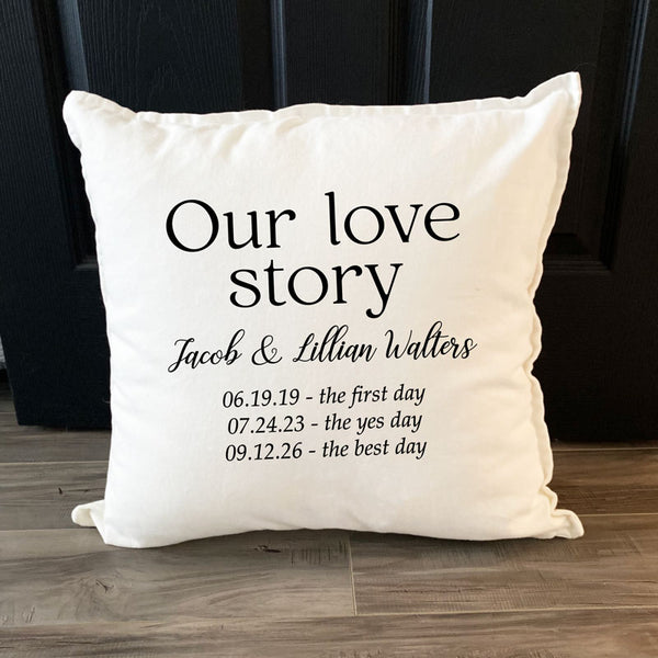 Our Love Story Family Name & Couple Milestone Date Pillow | Personalized Products