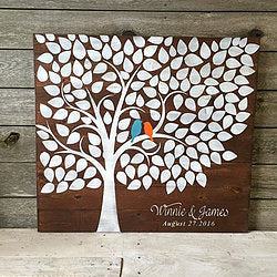 Tree & 2 Birds Wedding Custom Guest Signature Board | Wooden Wedding Guest Book