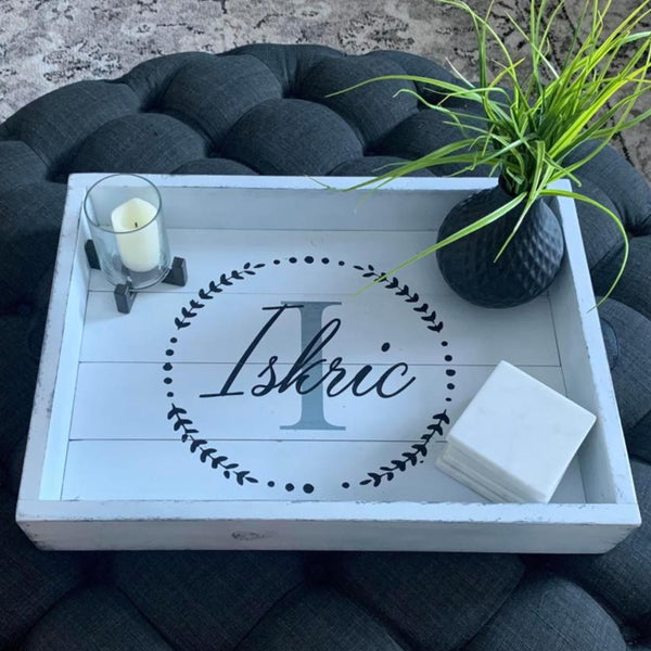 Farmhouse Family Name Serving Tray - White Distressed