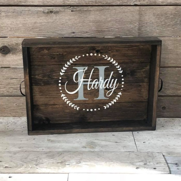 Farmhouse Family Name Serving Tray - Dark Stain